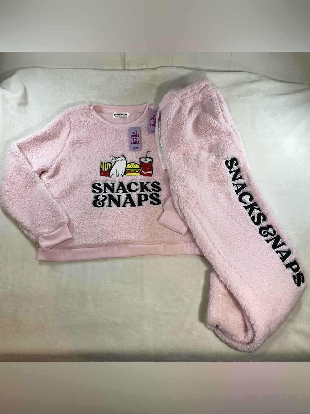 Weekend Edition Women’s Plush Fleece 2-Piece Pajama Loungewear Set Pink Size XL